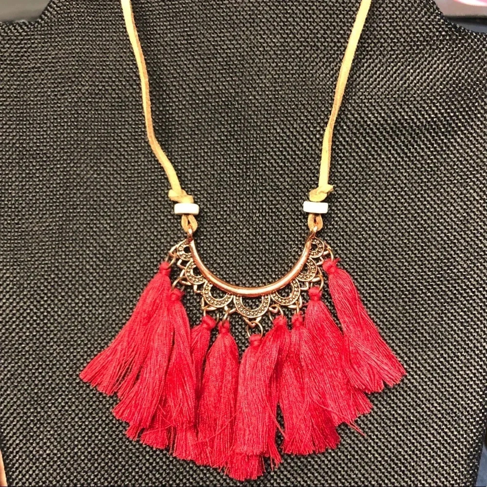 5/$20 red tassel boho tie necklace